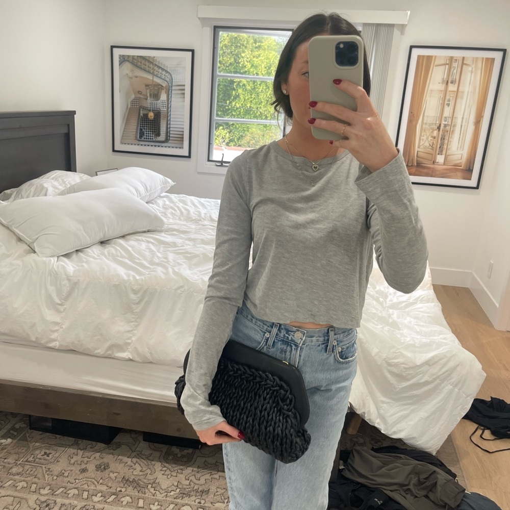 Themoire black woven leather clutch